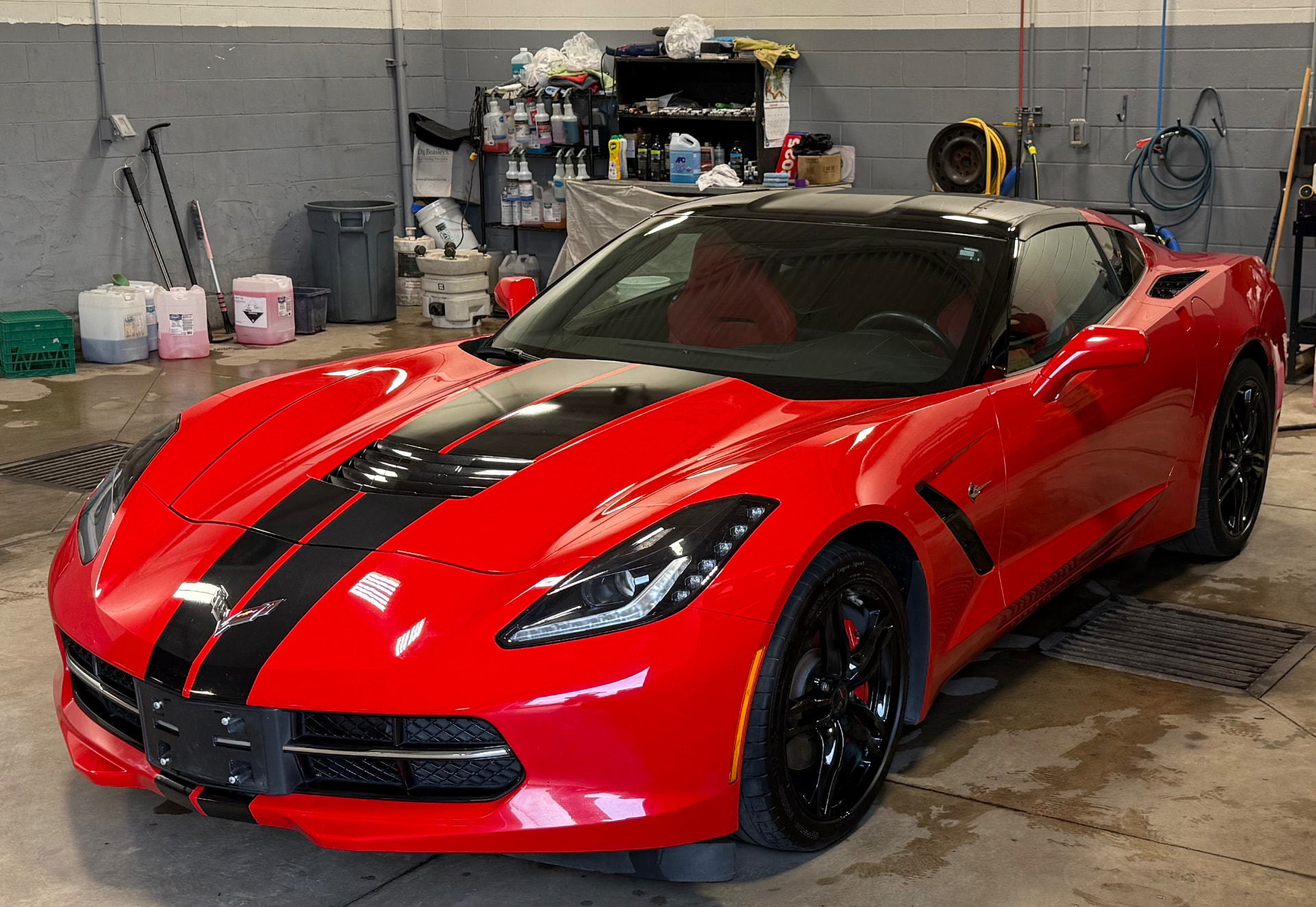 Red Corvette with a mirror finish after a full professional detail